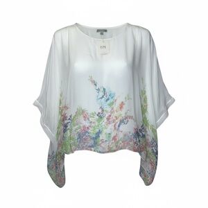 Elena Baldi Italy 100% Silk White Floral Luxe Bohemian Top (Flaw) sz  L NWT